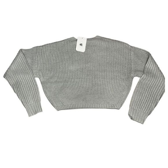 Elodie Crewneck Cropped Sweater in Light Gray - Picture 5 of 6